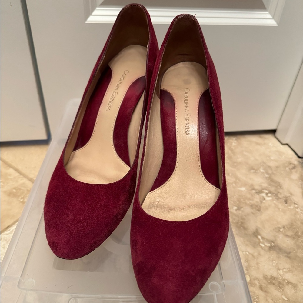 Carolina Espinosa Burgundy suede heels
